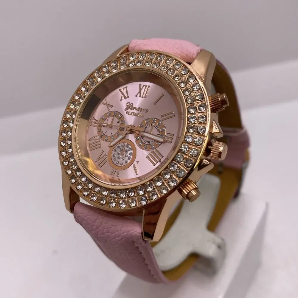 Geneva Gold Tone Pink Watch Works New Battery